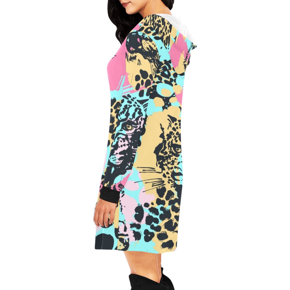 Abstract Leopard Hoodie Mini Dress