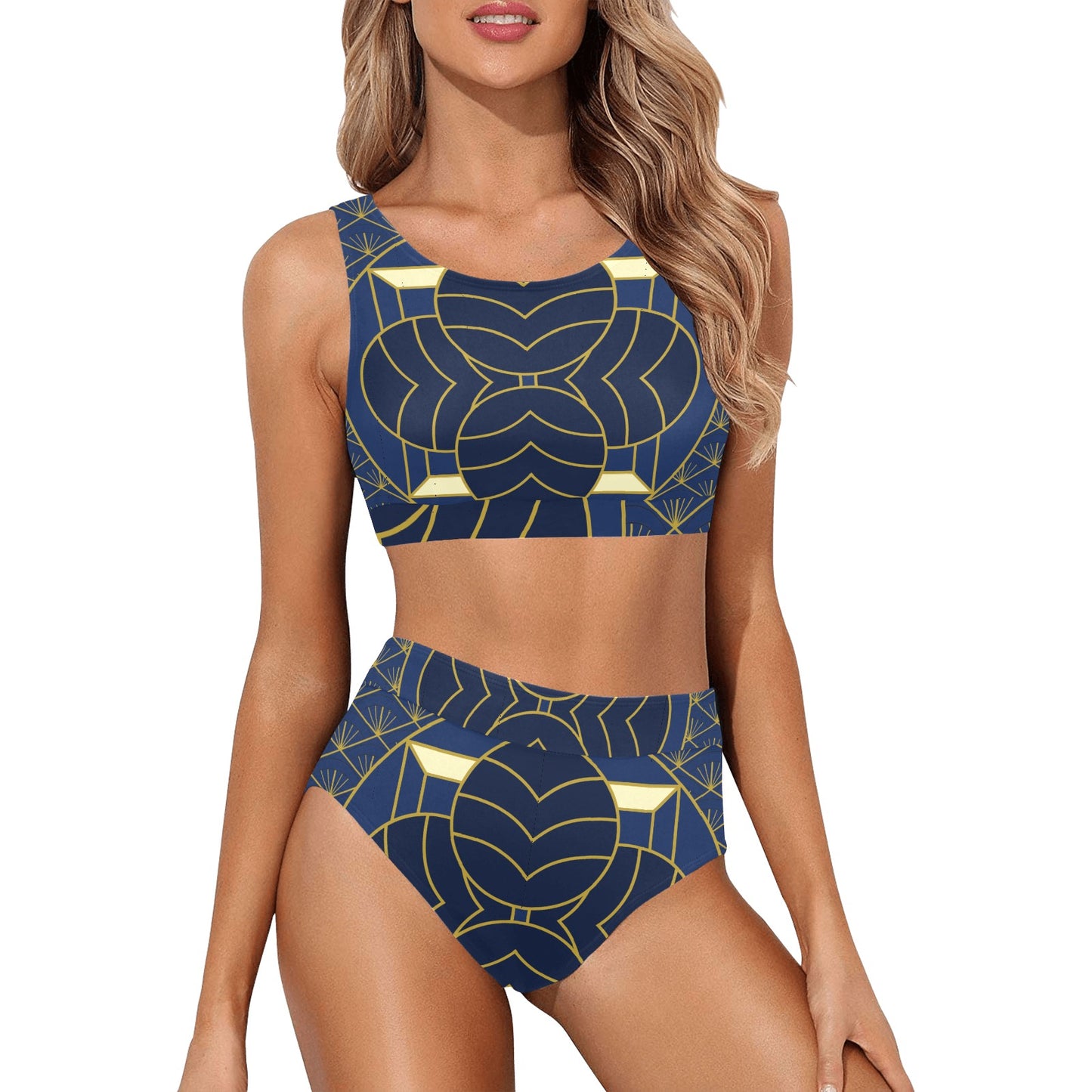 Navy Cut Crop Top Bikini Set