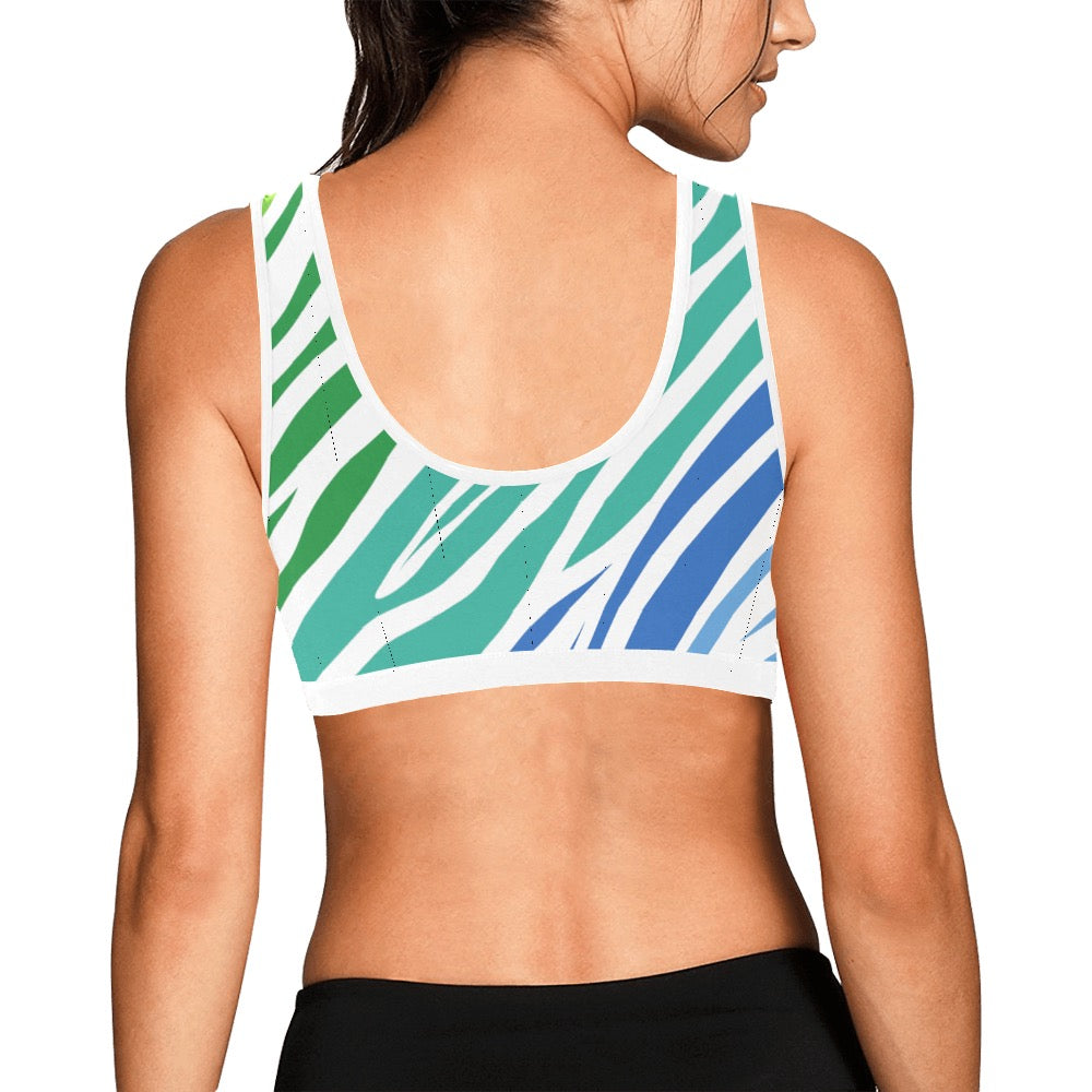 White Teal Zebra Women's Sports Bra