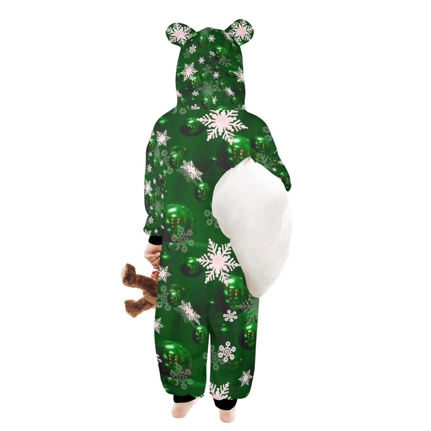 Green Bells- Christmas One-Piece Zip up Hooded Pajamas for Little Kids