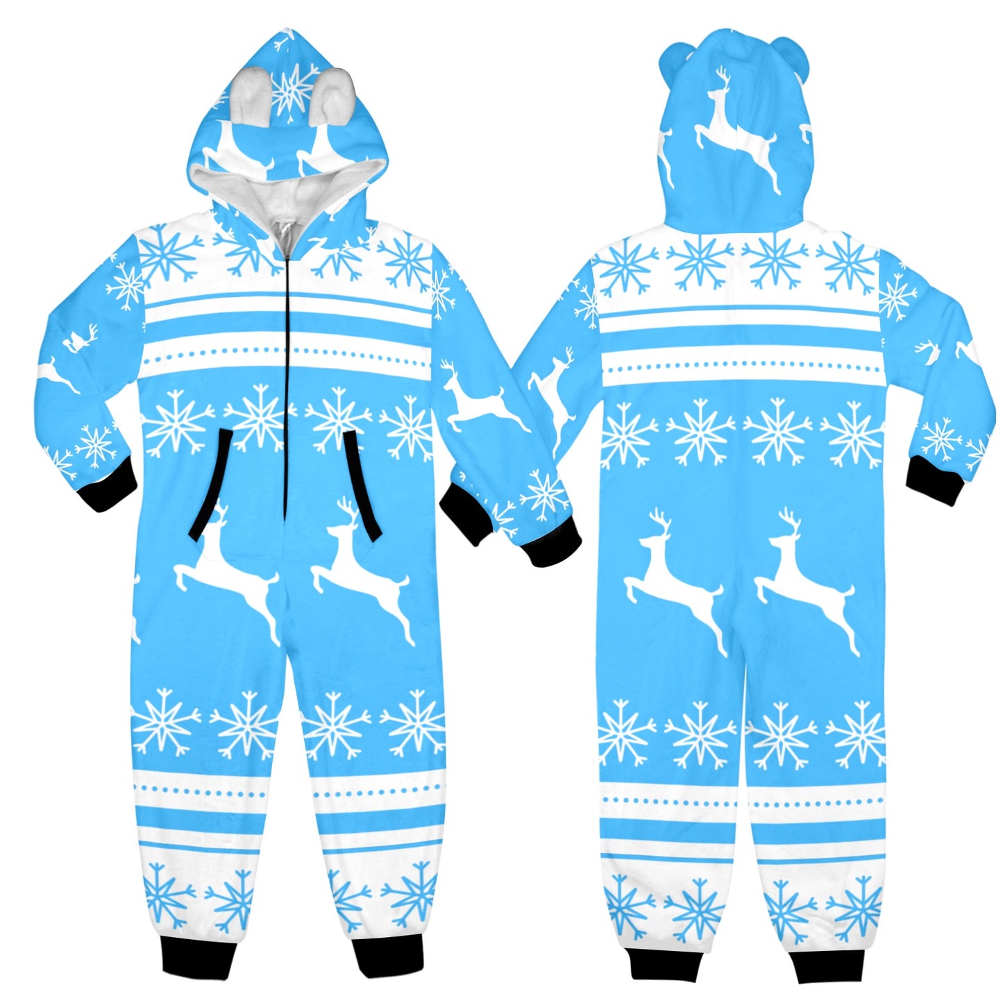 Deers In The Snow Christmas One-Piece Zip Up Hooded Pajamas for Big Kids