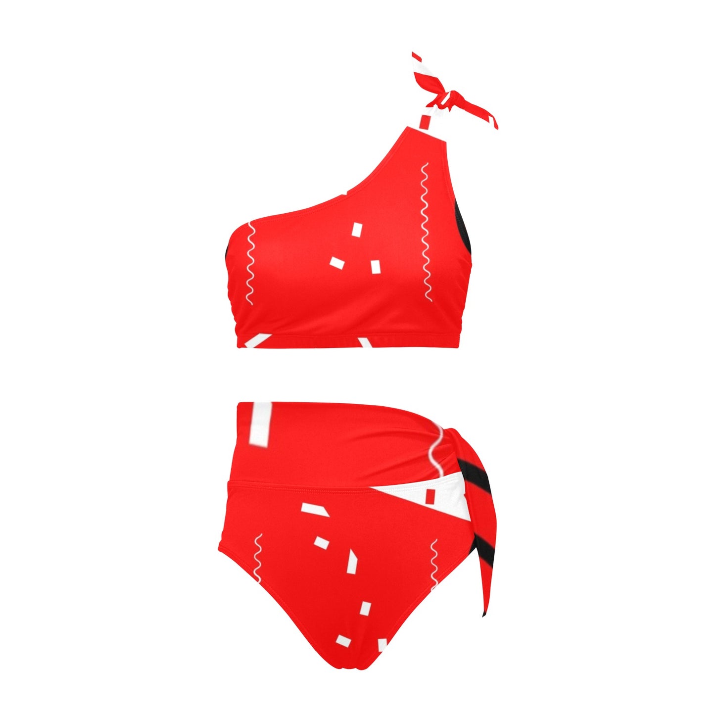 Red Does It Good One Shoulder Bikini Set