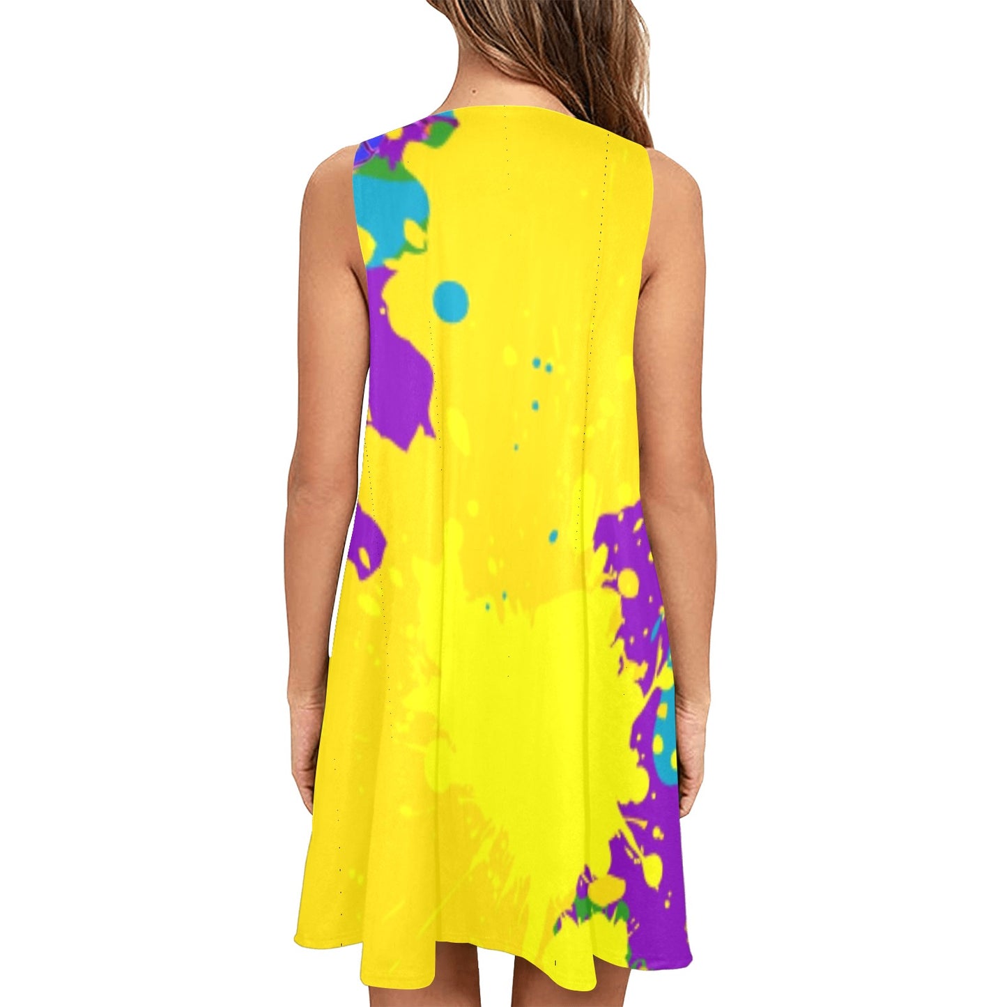 Yellow Splatter Sleeveless A-Line Pocket Dress