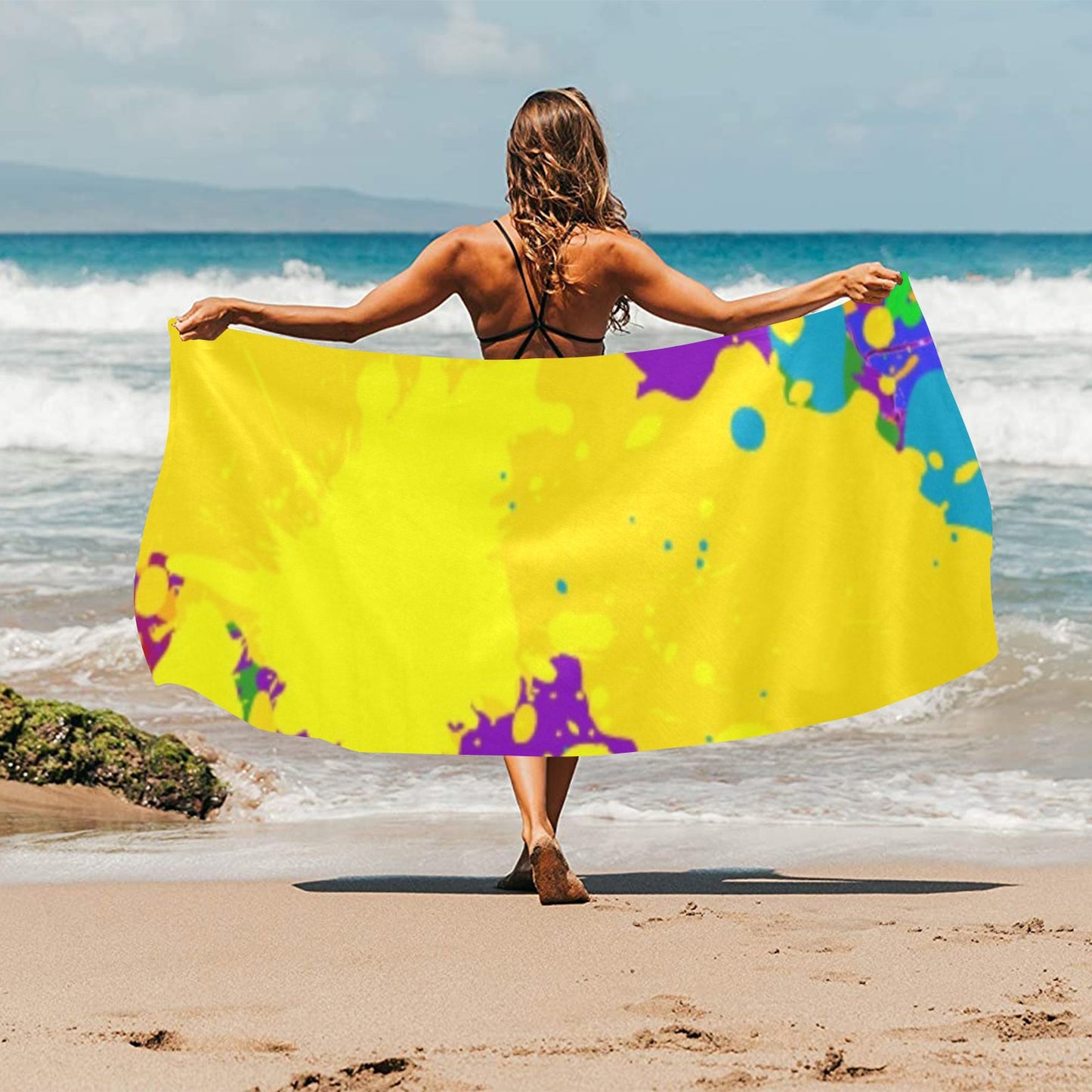 Yellow Splatter Beach Towel 32"x 71"