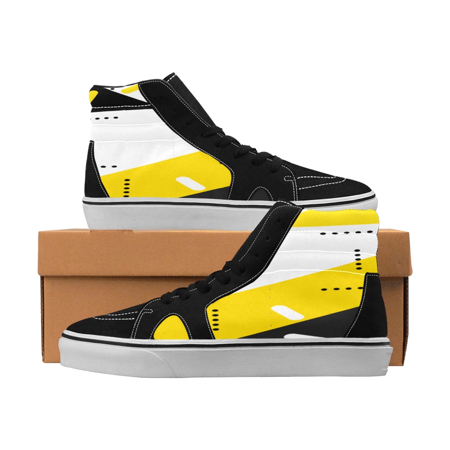 Black & Yellow Women's High Top Skateboarding Shoes