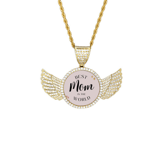 Best Mom World Wings Gold Pendant with Rope Chain