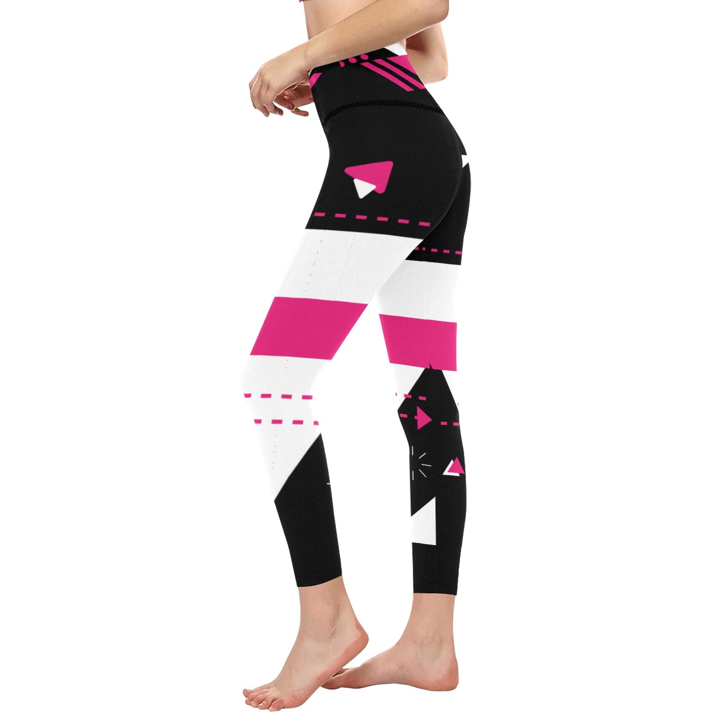Pink and Black Women's High-Waisted Leggings
