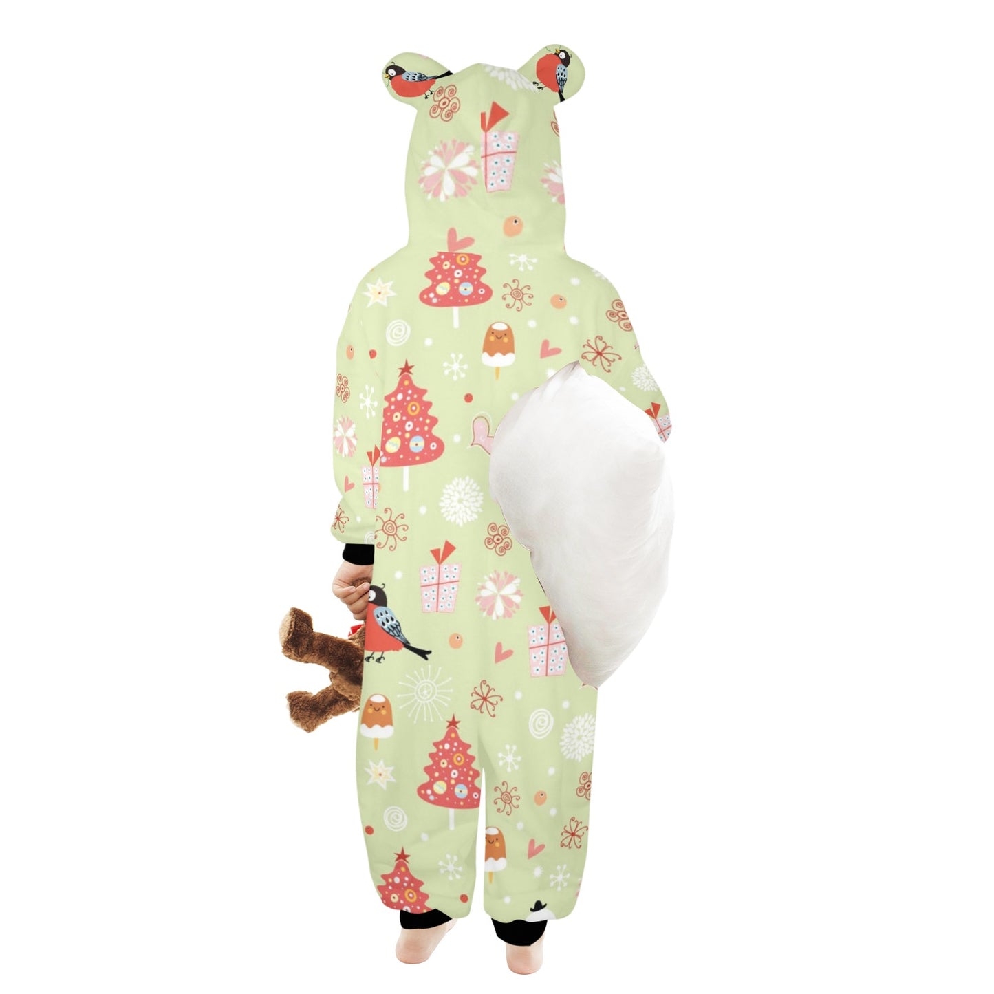 Merry Christmas One-Piece Zip up Hooded Pajamas for Little Kids