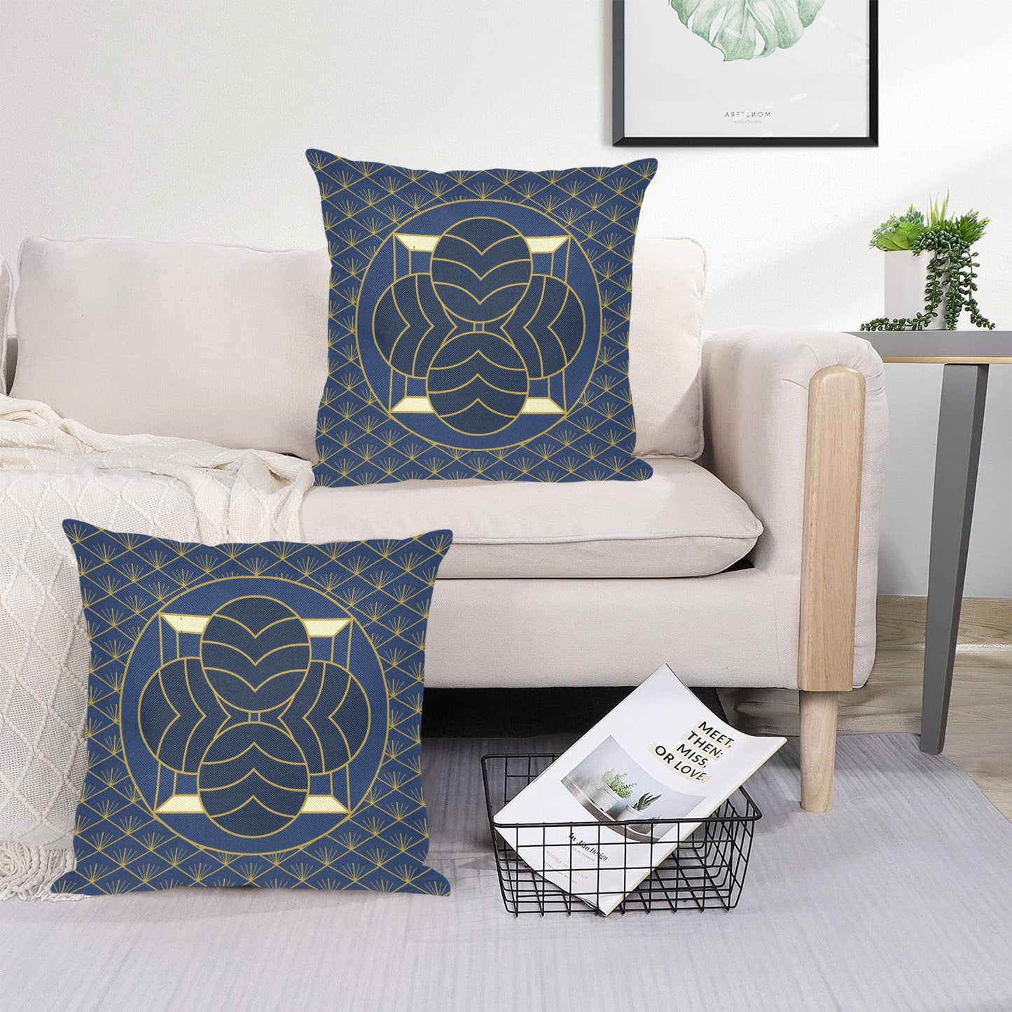 Navy Cut Linen Zippered Pillowcase 18"x18"(Pack of 2)