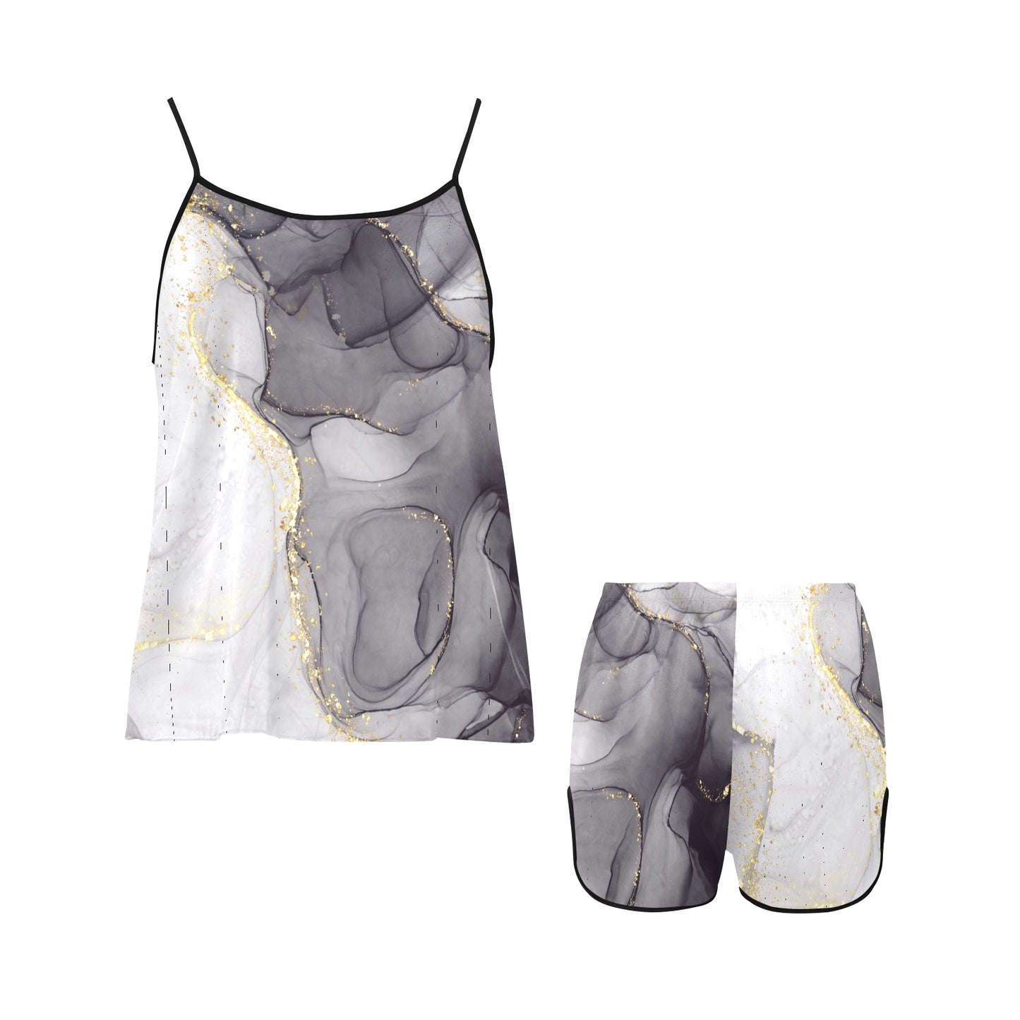 Grey Marble Women's Spaghetti Strap Short Pajama Set