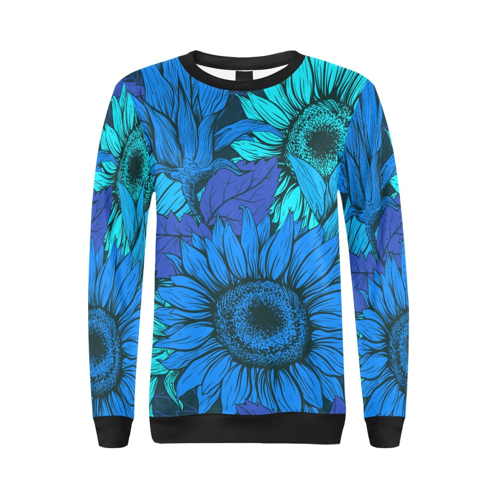 Blue Flower Crewneck Sweatshirt for Women