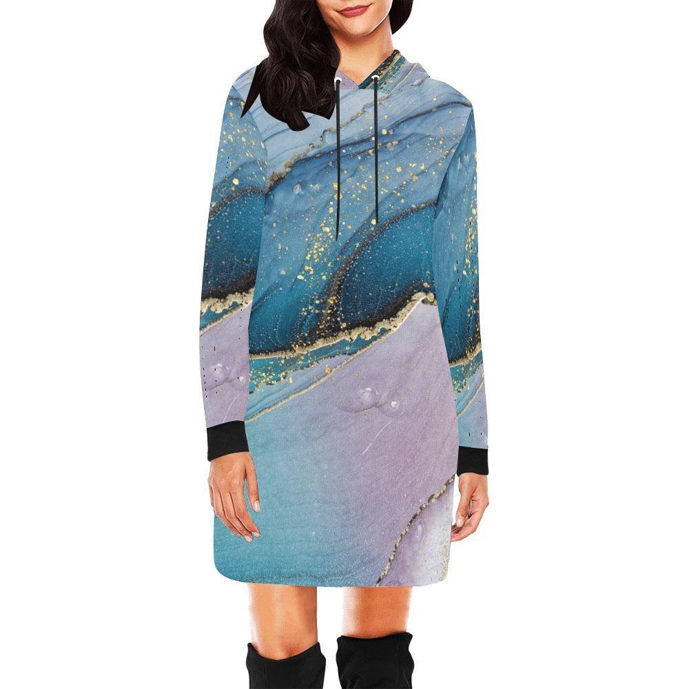 Blue Marble Hoodie Mini Dress