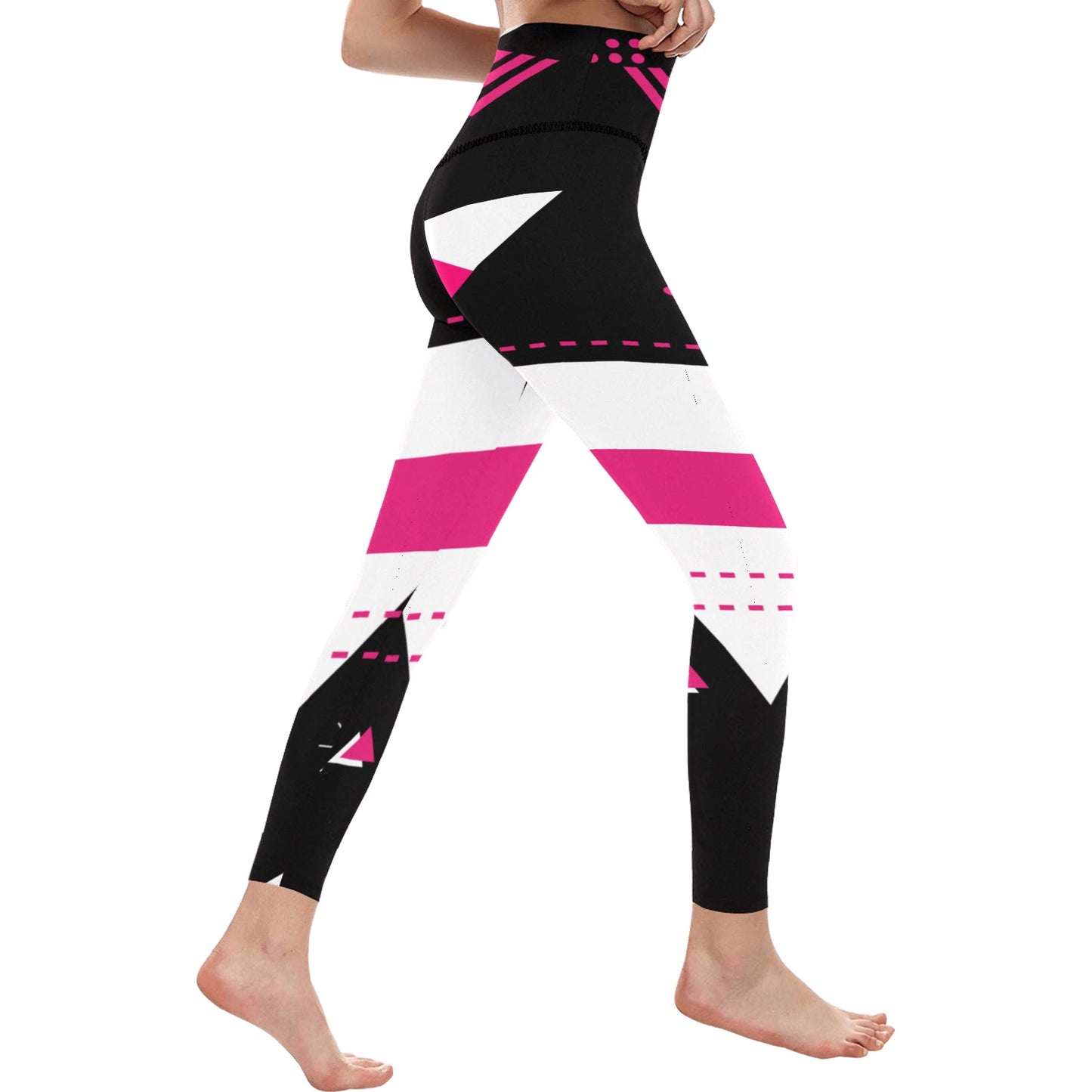 Pink and Black Women's High-Waisted Leggings