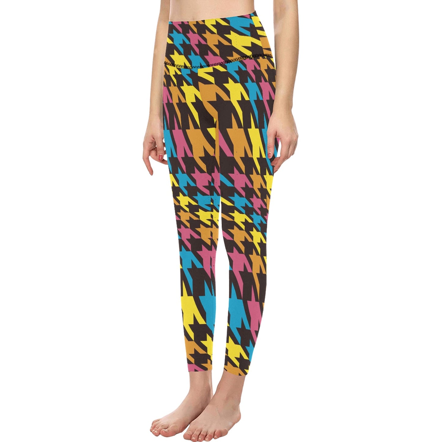 Color Houndstooth Women's High-Waisted Leggings