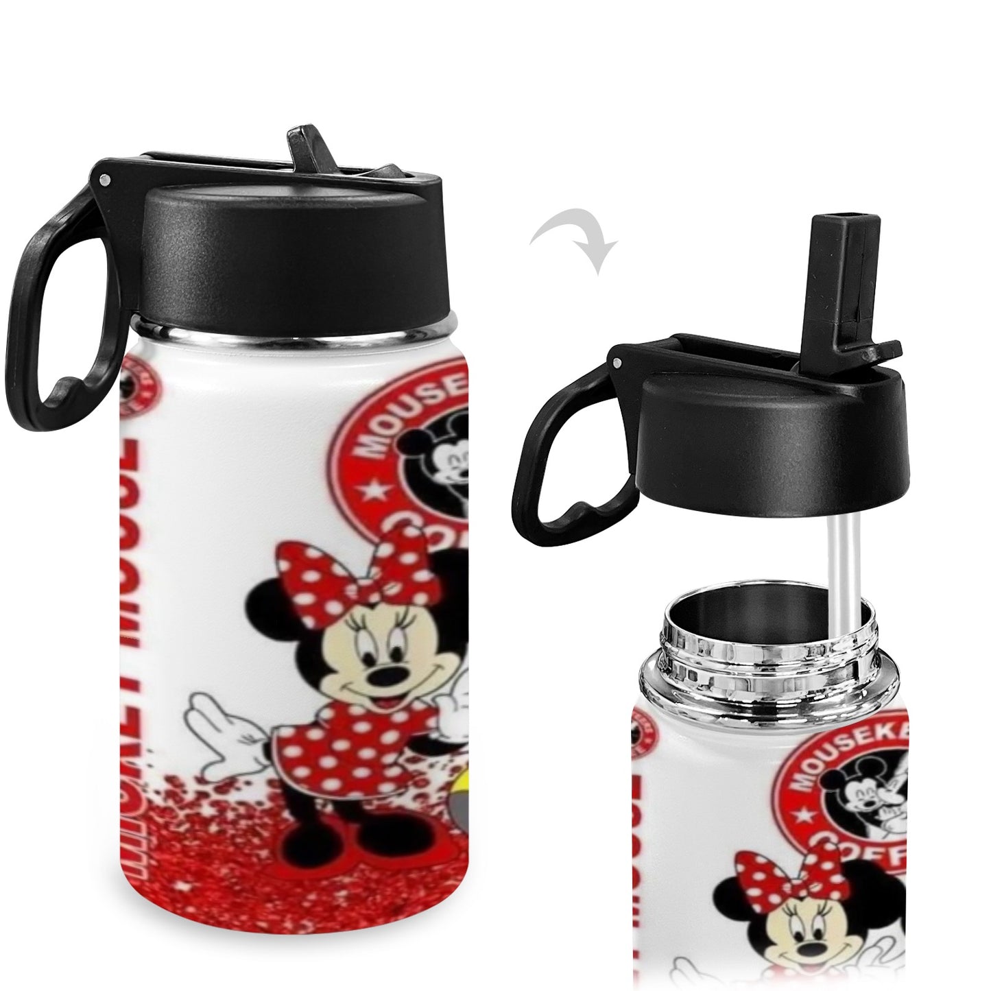 Mickey & Minnie Starbucks Kids Water Bottle with Straw Lid (12 oz)