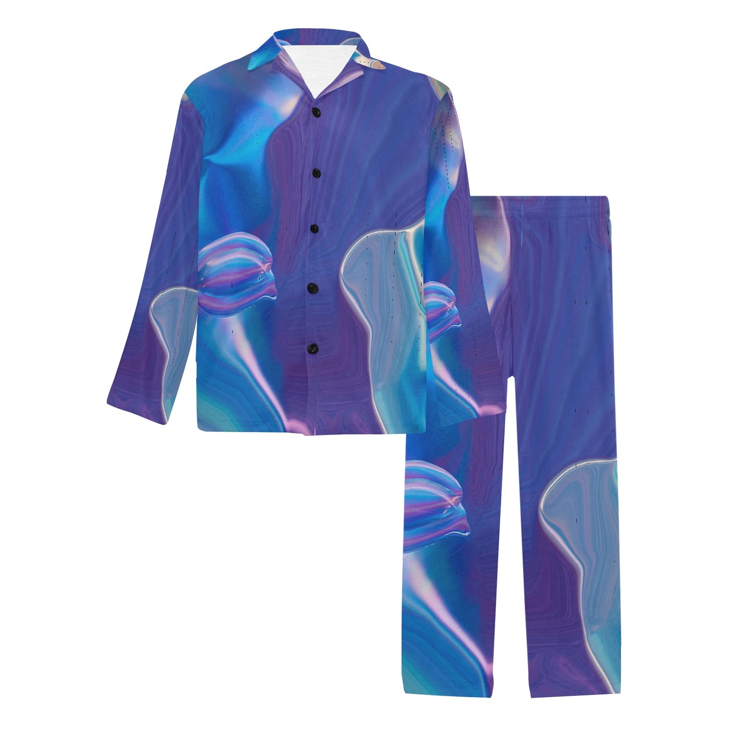 Blue Aura Men's V-Neck Long Pajama Set