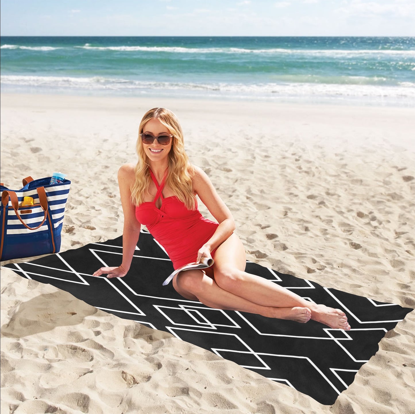 Black Squared Beach Towel 32"x 71"