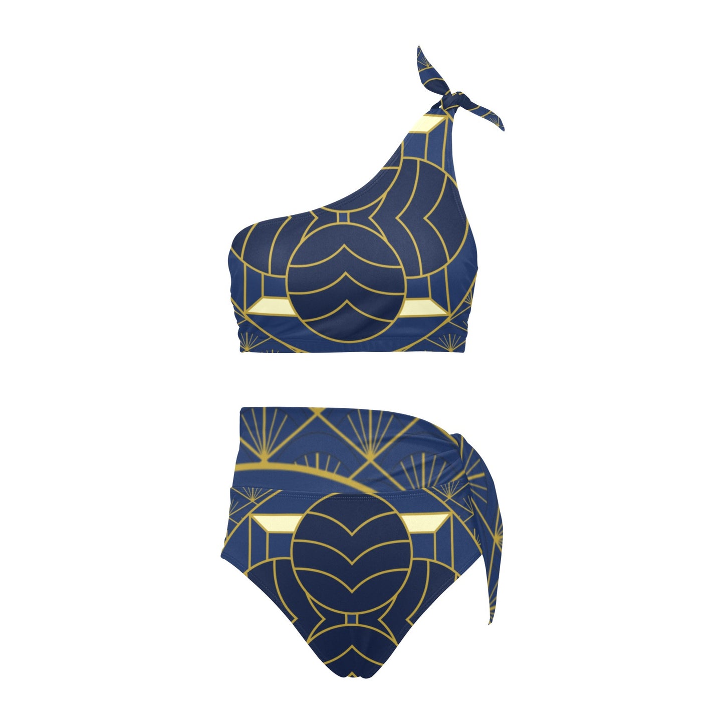 Navy Cut One Shoulder Bikini Set