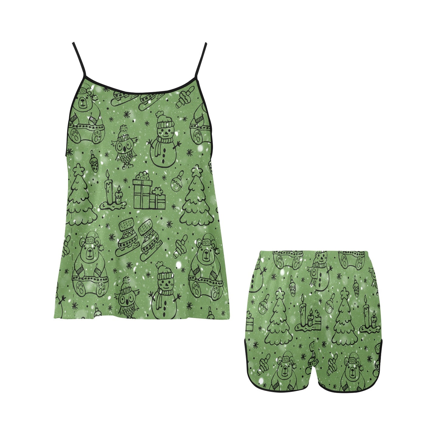 Green Christmas Women's Spaghetti Strap Pajama Set