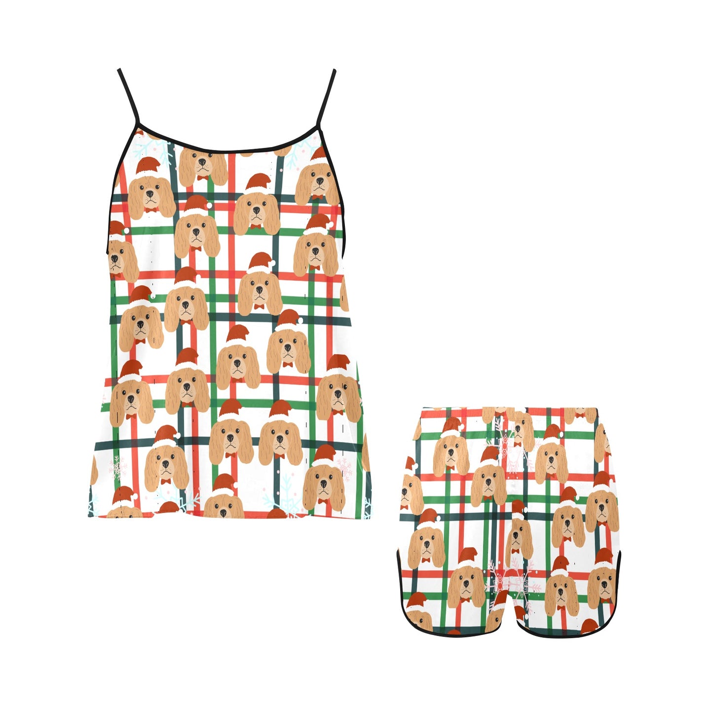 Santa Dog Christmas Women's Spaghetti Strap Short Pajama Set