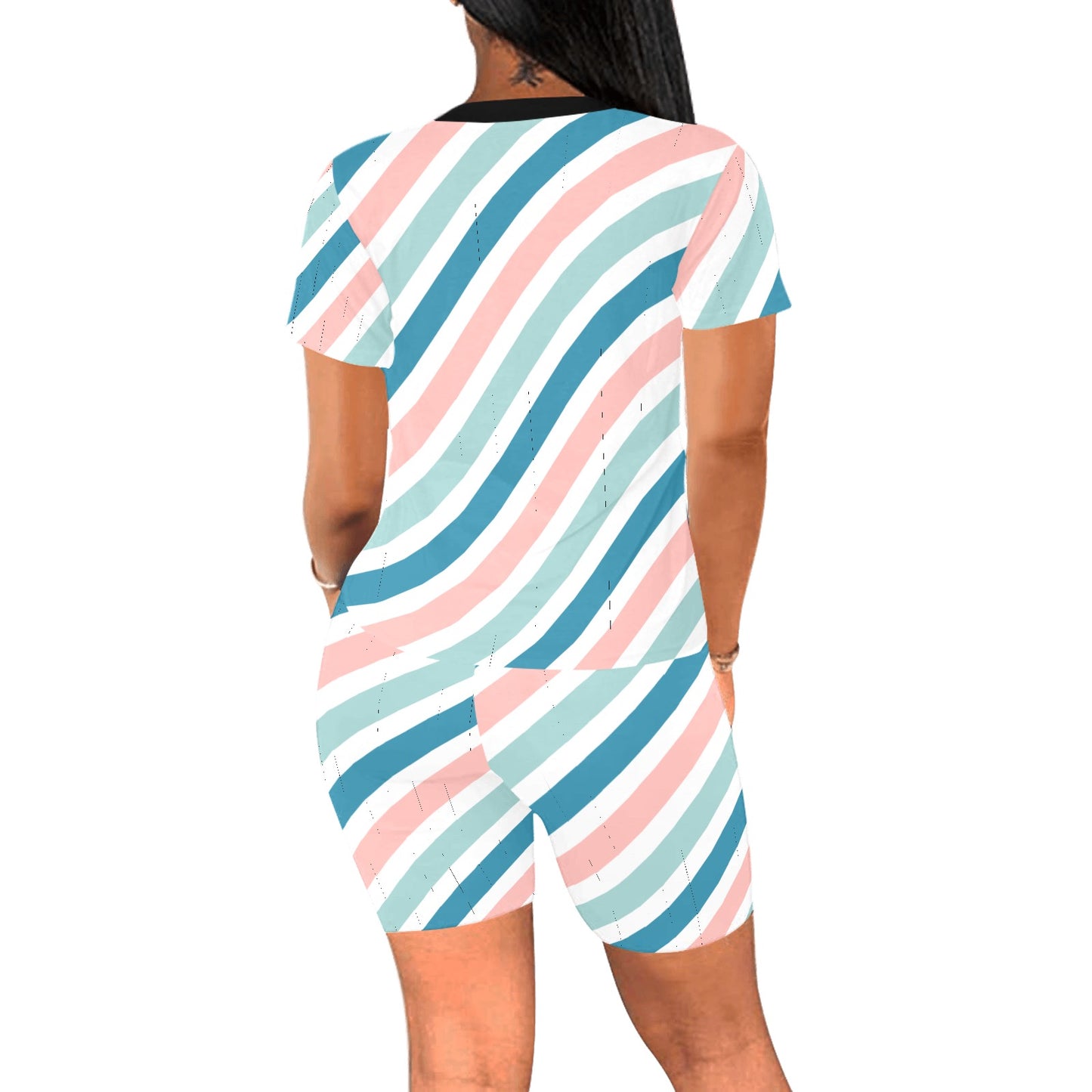 Color Stripe Women's Short Set