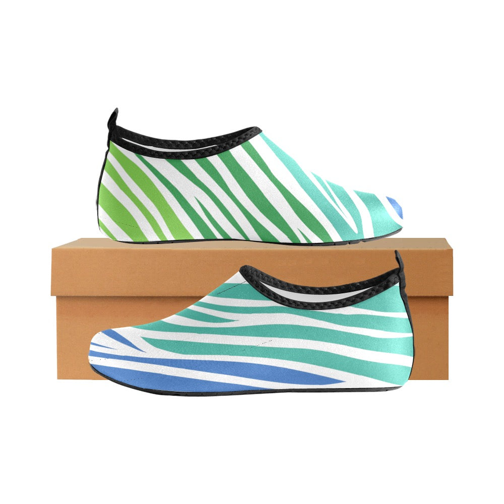 White & Teal Zebra Women's Slip-On Water Shoes