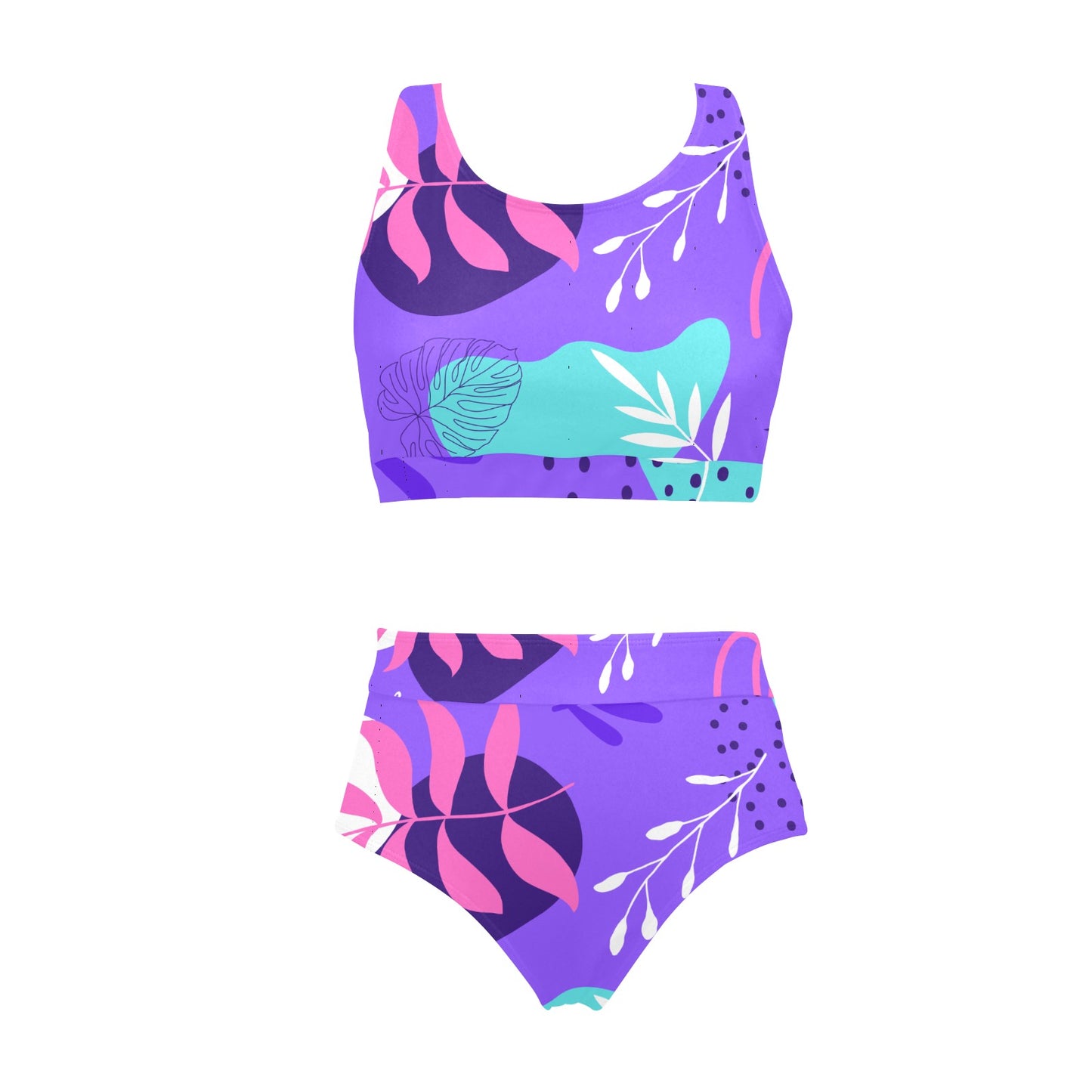 Purple Palms Crop Top Bikini Set