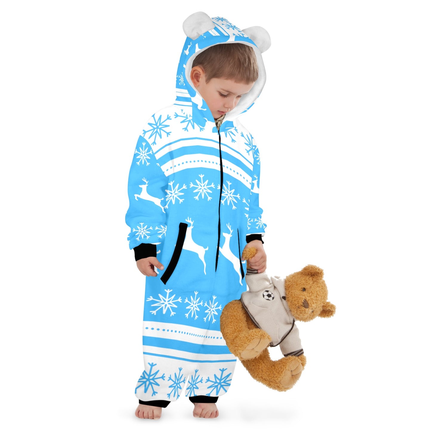 Deers In The Snow Christmas One-Piece Zip up Hooded Pajamas for Little Kids