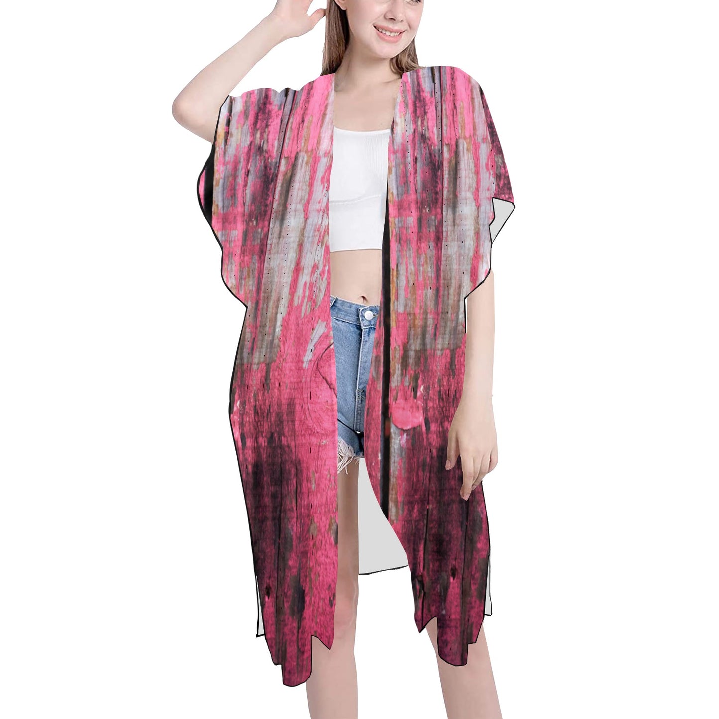 Pink Wood Chiffon Cover Up