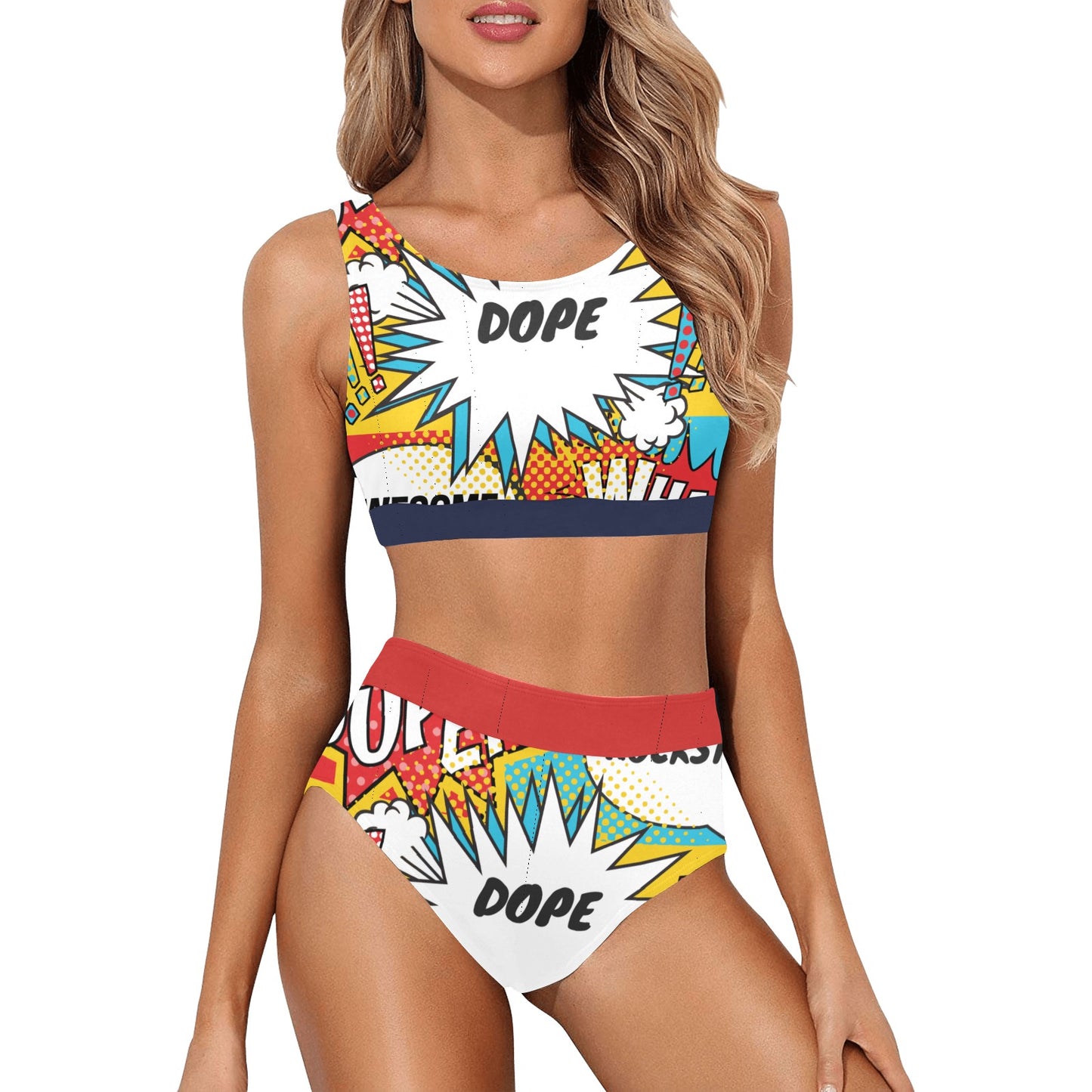 Comic Words Crop Top Swimsuit