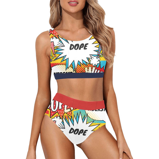 Comic Words Crop Top Swimsuit