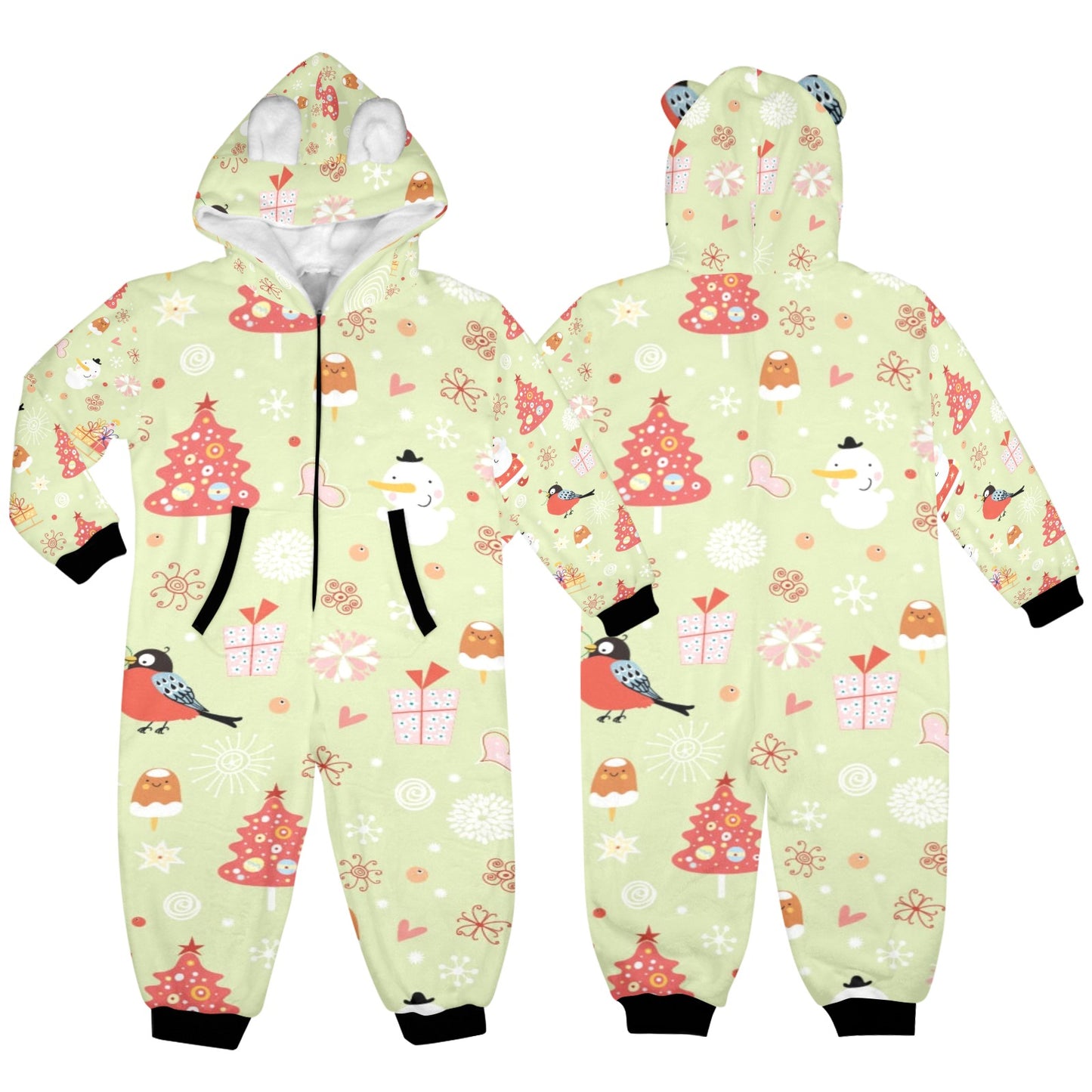 Merry Christmas One-Piece Zip up Hooded Pajamas for Little Kids