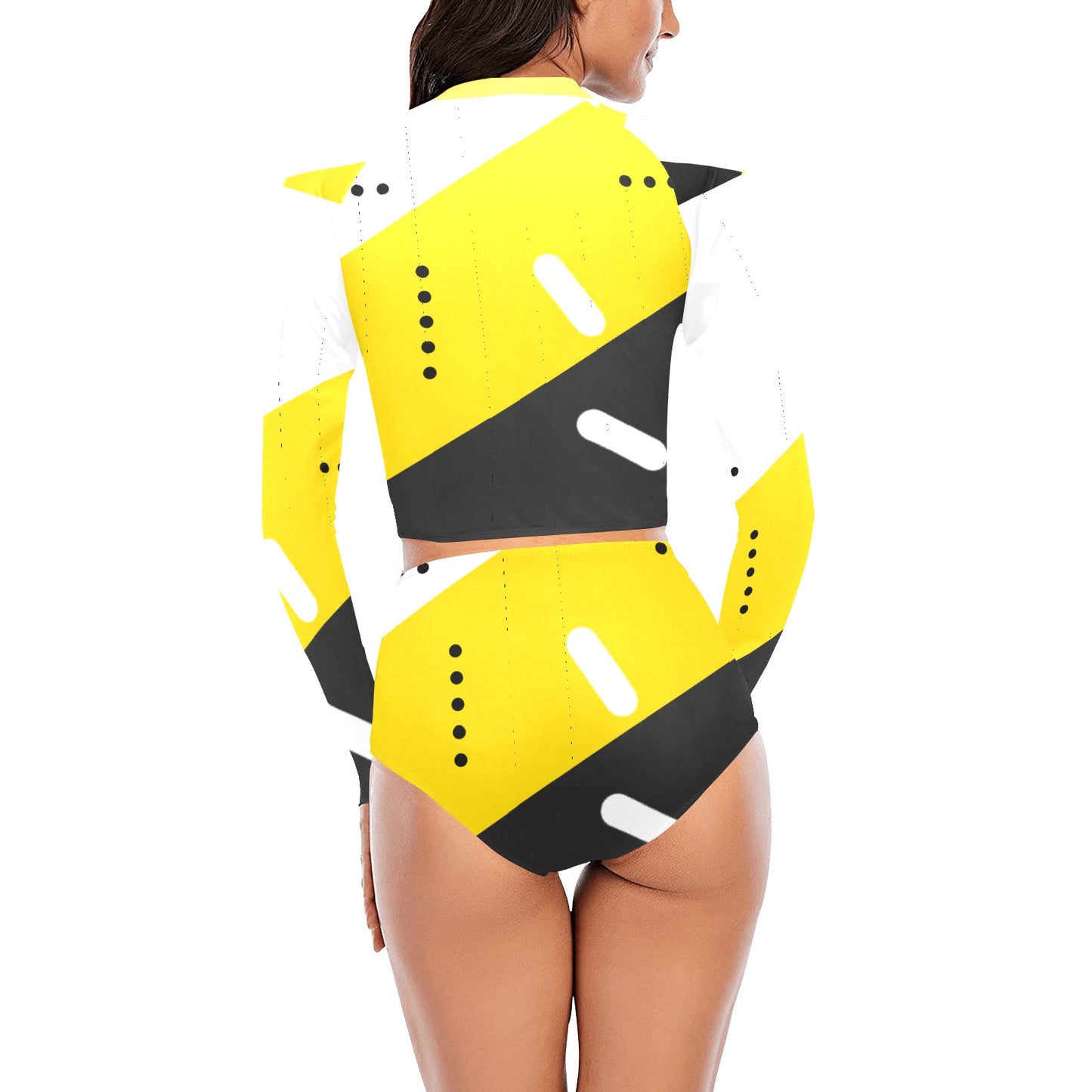 Black & Yellow Long Sleeve Bikini Set