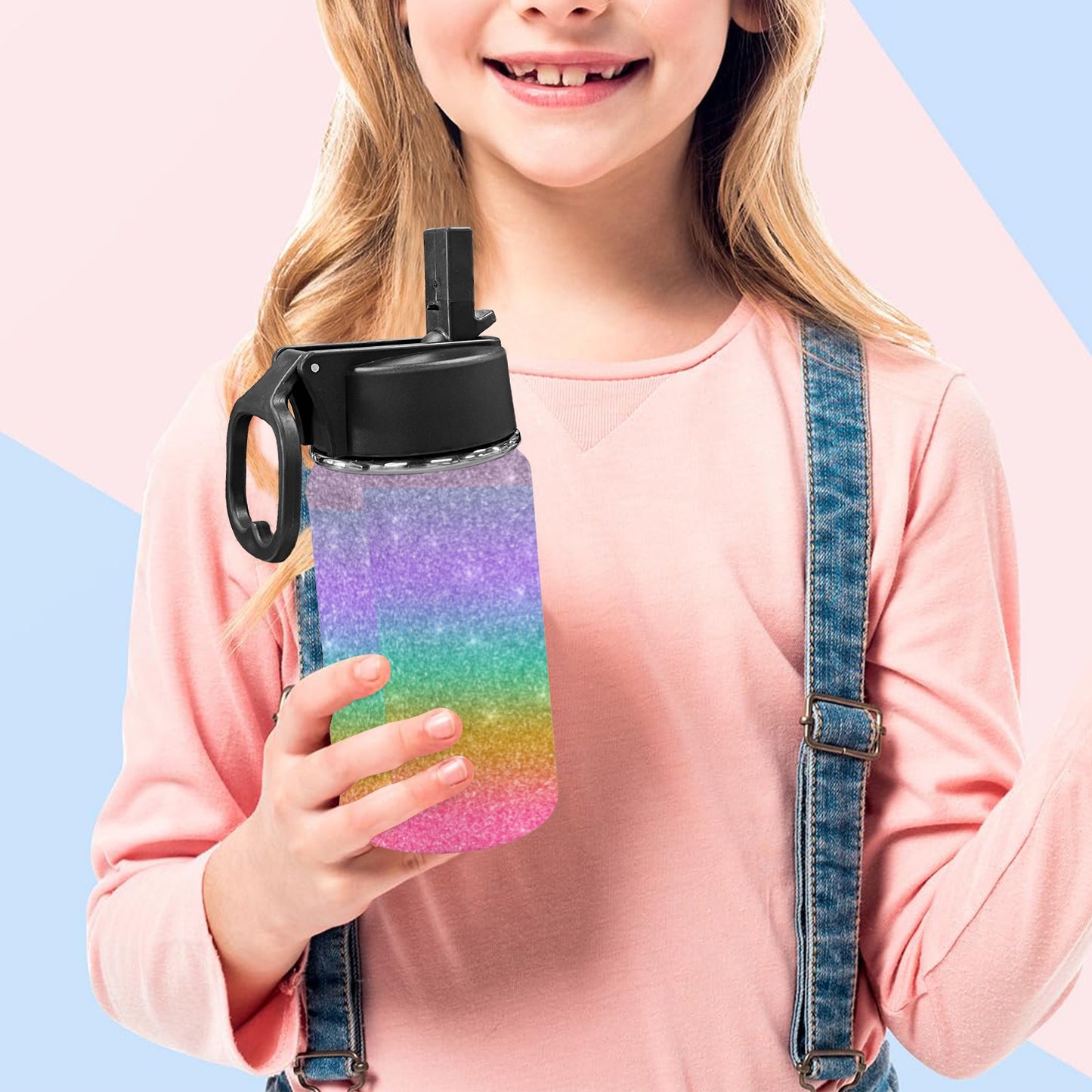 Rainbow Splash Kids Water Bottle with Straw Lid (12 oz)