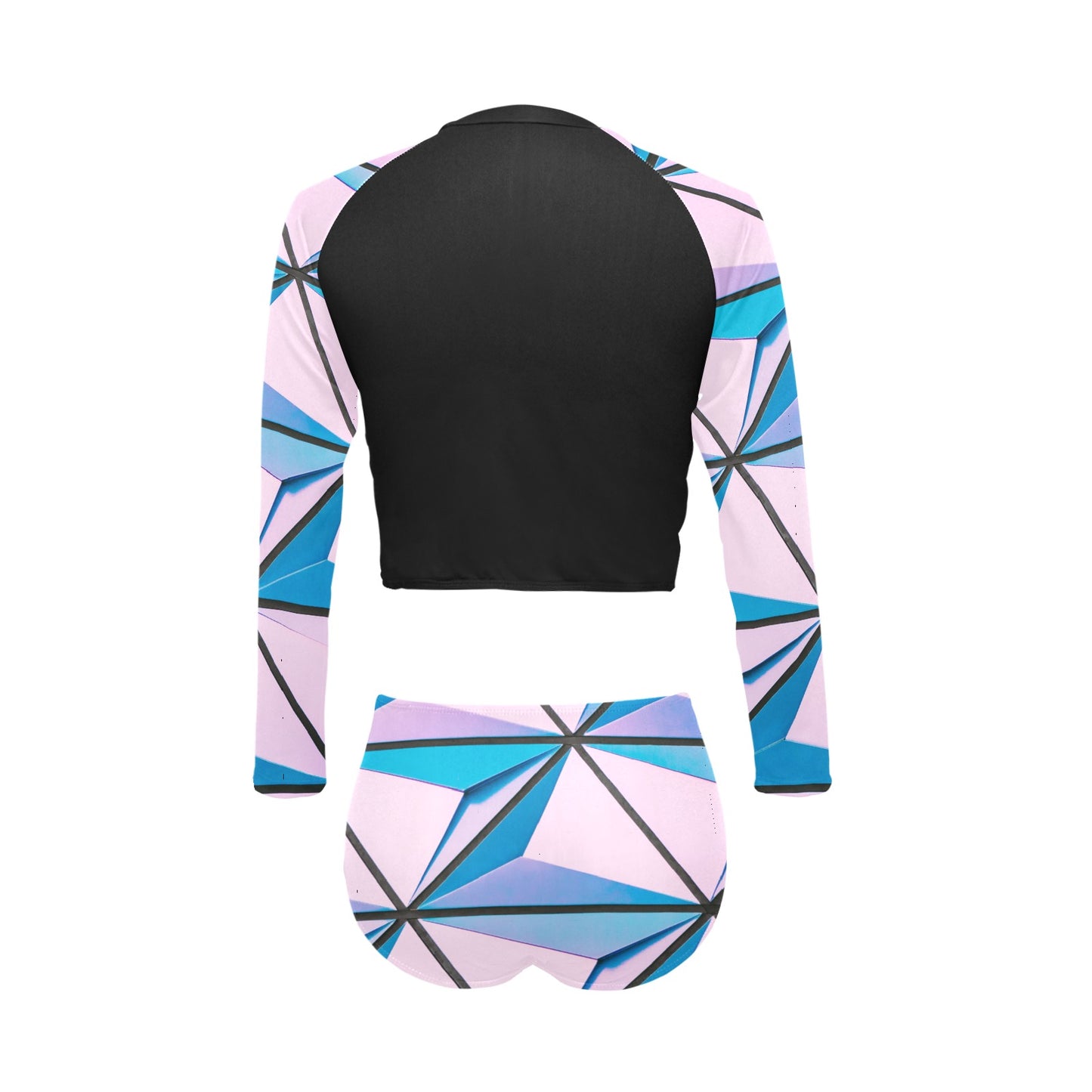 Pink Abstract Long Sleeve Bikini Set