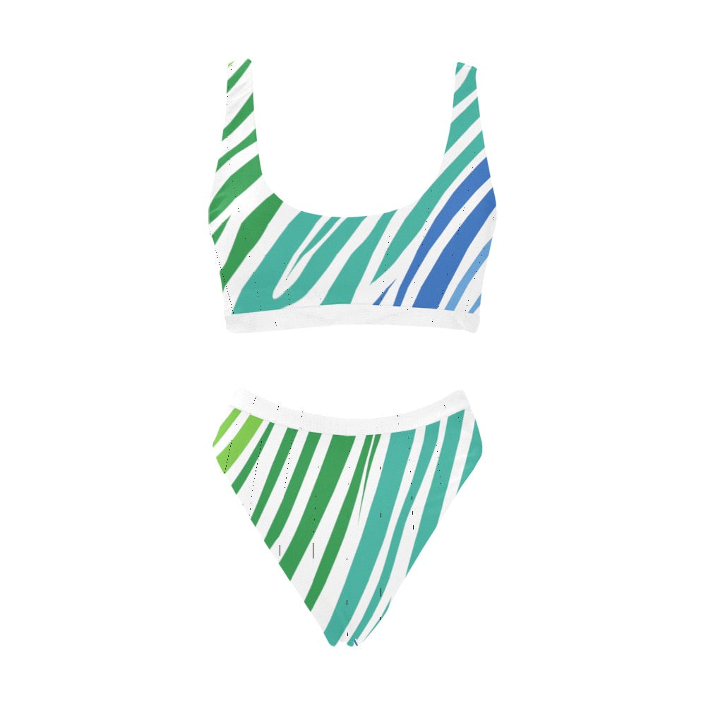 White Teal Zebra Sport Swimsuit