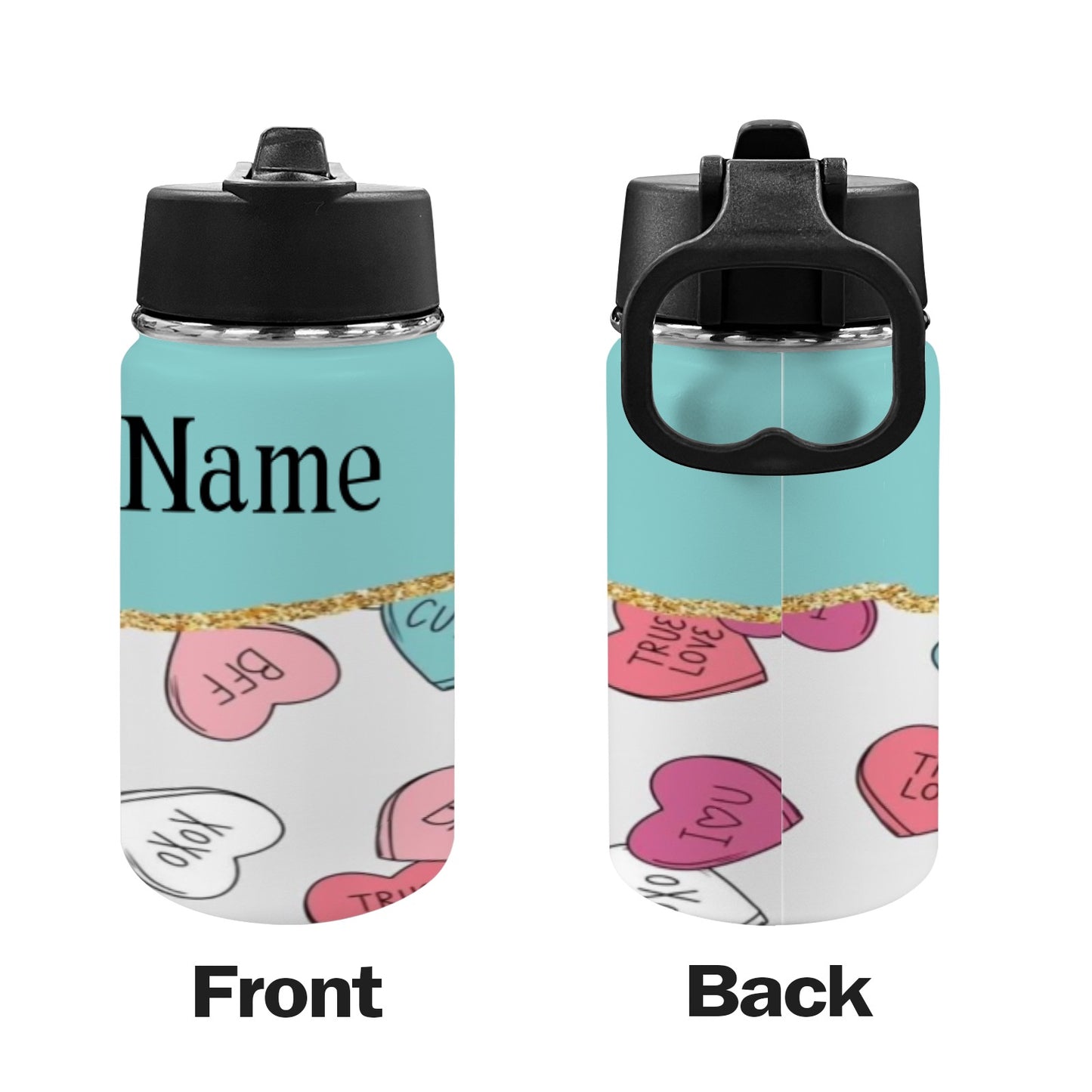 PERSONALIZED Valentine’s Day Kids Water Bottle with Straw Lid (12 oz)