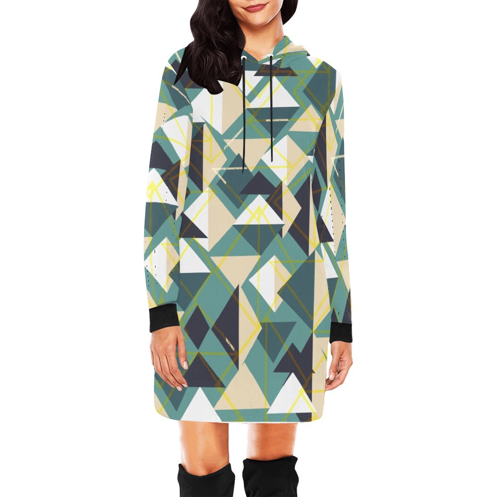 Green Abstract Hoodie Mini Dress