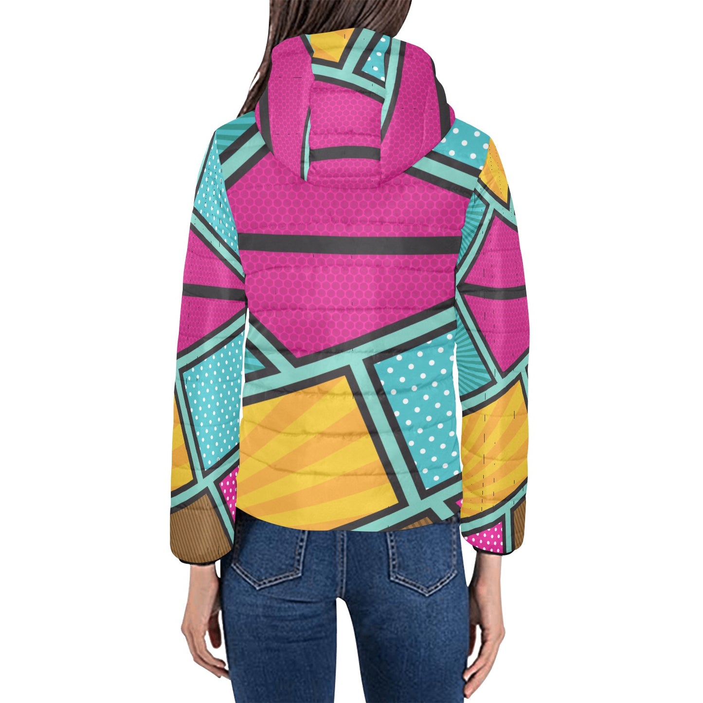 Geo Colorful Women's Padded Hooded Jacket