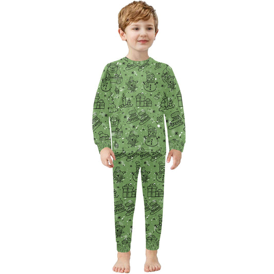 Green Christmas Little Kids' Crew Neck Long Pajama Set