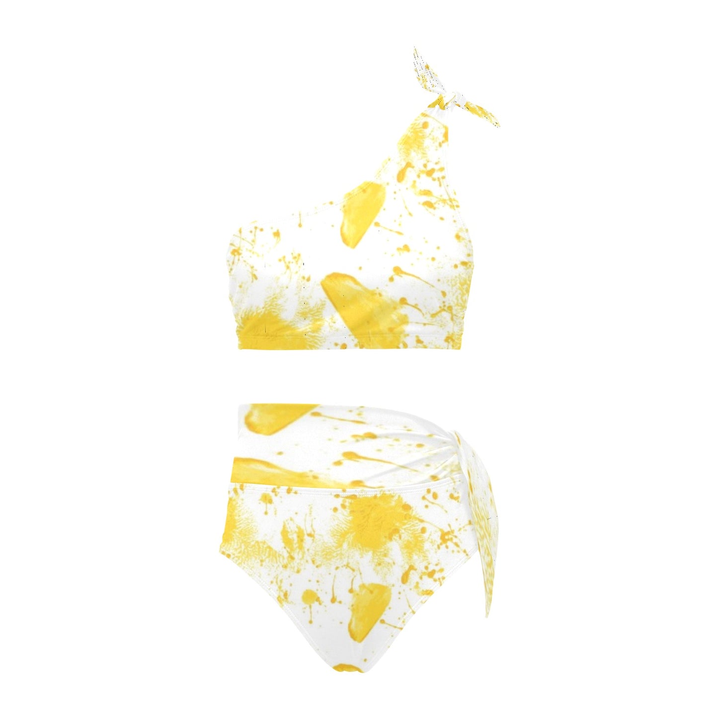 Yellow Splash One Shoulder Bikini Set