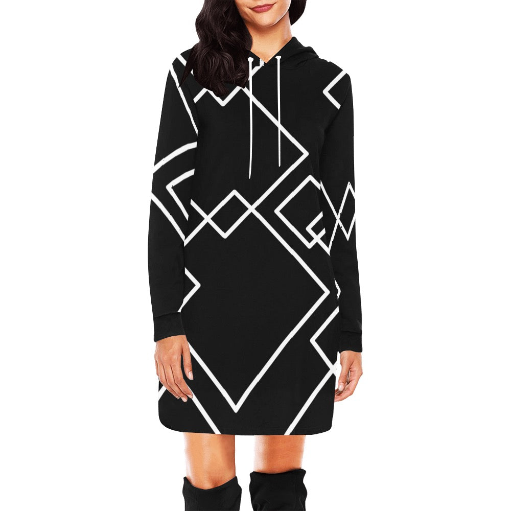 Black Squared Hoodie Mini Dress