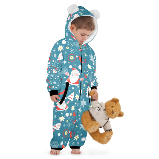 Merry Christmas One-Piece Zip up Hooded Pajamas for Little Kids