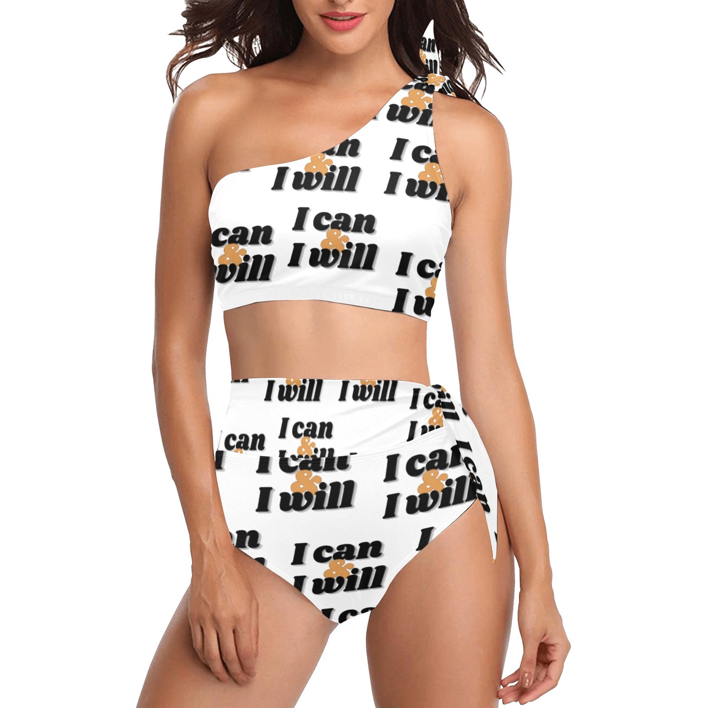 I Can & I Will One Shoulder Bikini Set