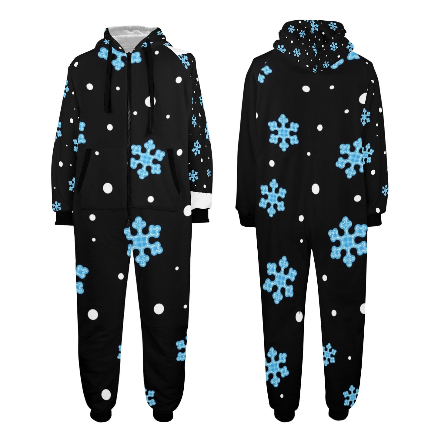 Night Snow Christmas Unisex One-Piece Zip Up Hooded Pajamas