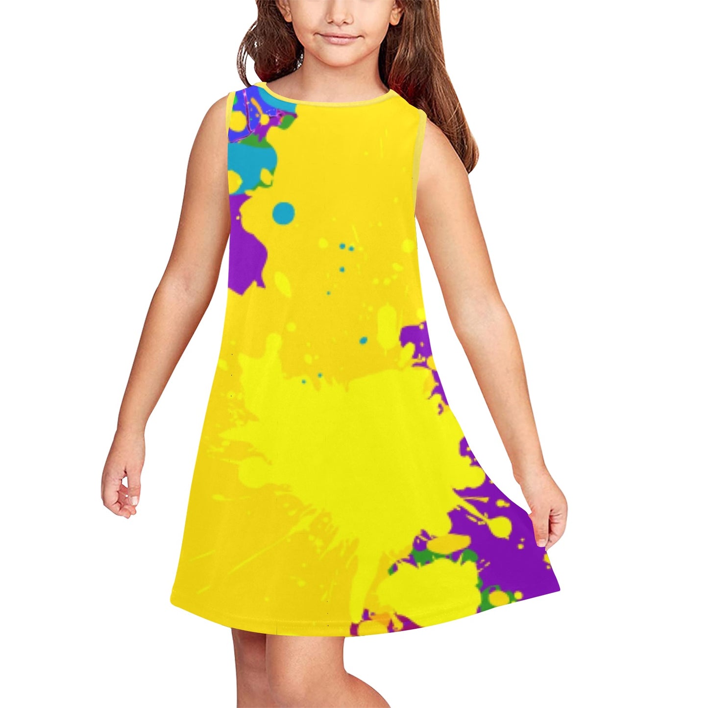 Yellow Splatter Girls' Sleeveless Dress