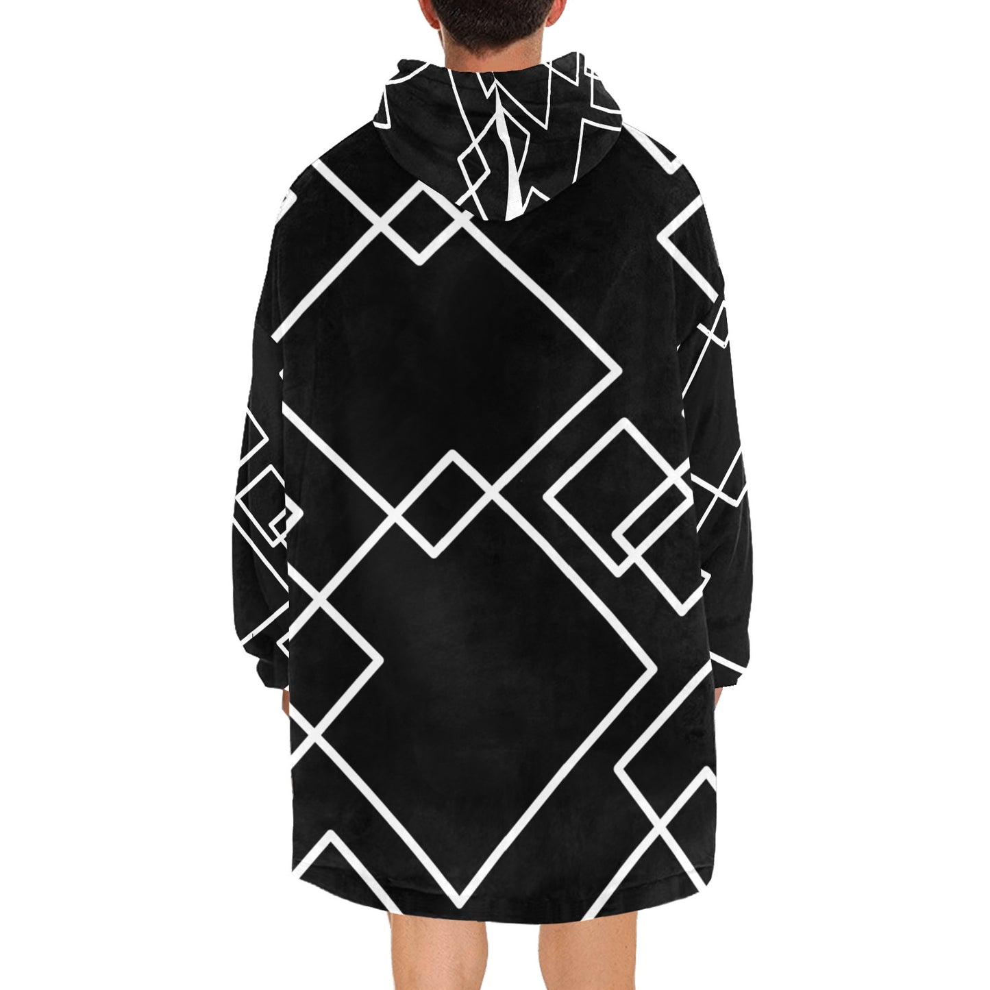 Black Squared Blanket Hoodie for Adults