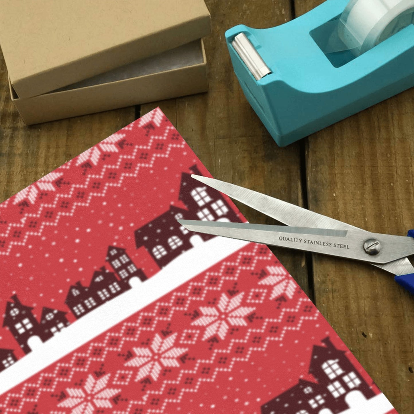 Red Building Christmas Gift Wrapping Paper 58"x 23" (3 Rolls)