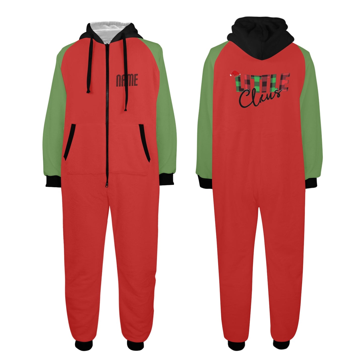 Little Claus- Christmas Unisex One-Piece Zip Up Hooded Pajamas