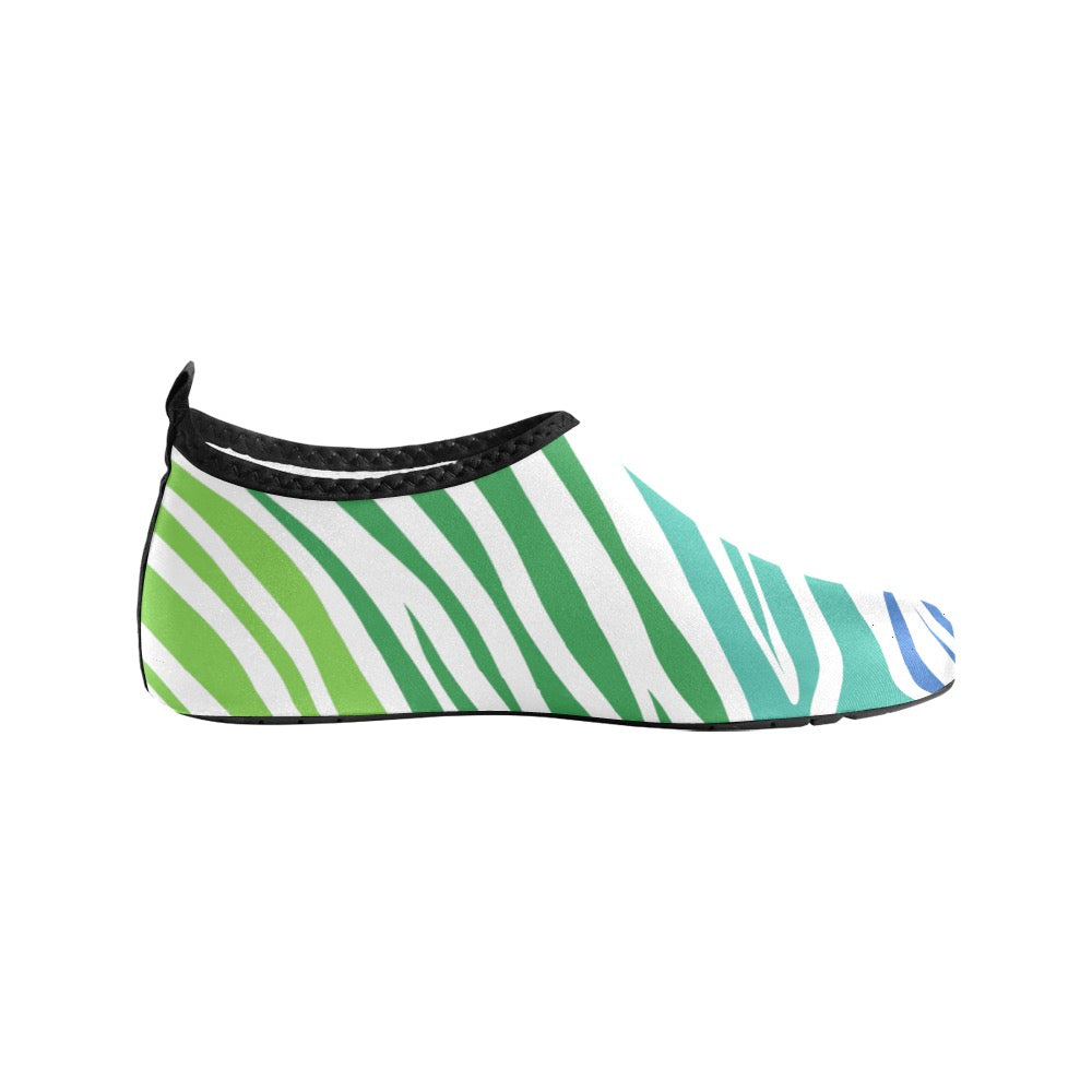 White & Teal Zebra Women's Slip-On Water Shoes